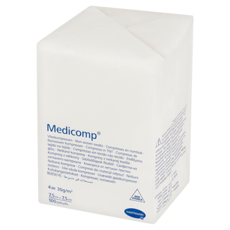 Medicomp, kompresy niejałowe, włókninowe, 4-warstwowe, 30 g/m2, 7,5 cm x 7,5 cm, 100 sztuk - 2 - zdjęcie produktu