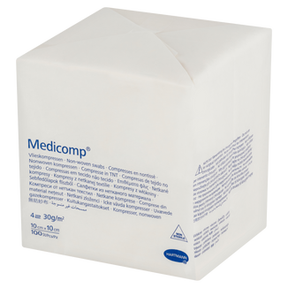 Medicomp, kompresy niejałowe, włókninowe, 4-warstwowe, 30 g/m2, 10 cm x 10 cm, 100 sztuk - 2 - zdjęcie produktu