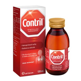 Contril 60 mg/10 ml, syrop dla dorosłych i dzieci powyżej 2 lat, smak wiśniowy, 120 ml - zdjęcie produktu