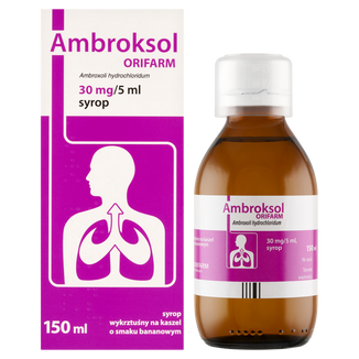 Ambroksol Orifarm 30 mg/5 ml, syrop, smak bananowy, 150 ml - 2 - zdjęcie produktu