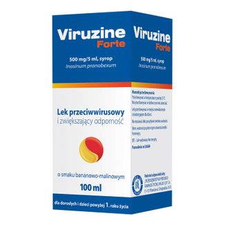Viruzine Forte 500 mg/ 5 ml, syrop dla dorosłych i dzieci od 1 roku, smak bananowo-malinowy, 100 ml - zdjęcie produktu