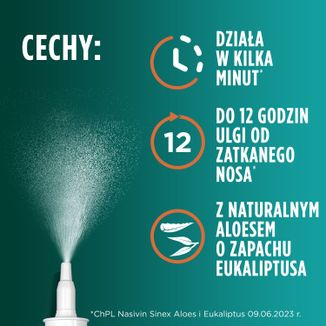 Nasivin Sinex Aloes i Eukaliptus 0,5 mg/ml, aerozol do nosa dla dorosłych i dzieci od 6 lat, 15 ml - 6 - zdjęcie produktu