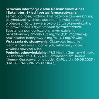 Nasivin Sinex Aloes i Eukaliptus 0,5 mg/ml, aerozol do nosa dla dorosłych i dzieci od 6 lat, 15 ml - 9 - zdjęcie produktu
