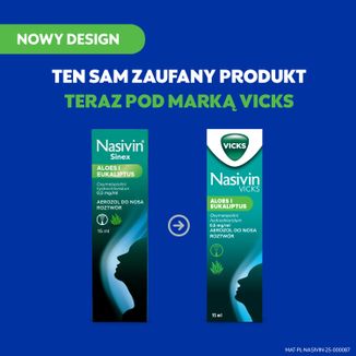 Nasivin Vicks Sinex Aloes i Eukaliptus 0,5 mg/ml, aerozol do nosa dla dorosłych i dzieci od 6 lat, 15 ml - 9 - zdjęcie produktu