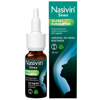 Nasivin Sinex Aloes i Eukaliptus 0,5 mg/ml, aerozol do nosa dla dorosłych i dzieci od 6 lat, 15 ml - zdjęcie produktu