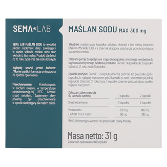 SEMA Lab Maślan Sodu Max 300 mg, 60 kapsułek o opóźnionym uwalnianiu - 3 - zdjęcie produktu