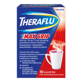 Theraflu Max Grip 1000 mg + 70 mg + 10 mg, proszek do sporządzania roztworu doustnego, smak owoców jagodowych i mentolu, 10 saszetek  USZKODZONE OPAKOWANIE - miniaturka zdjęcia produktu