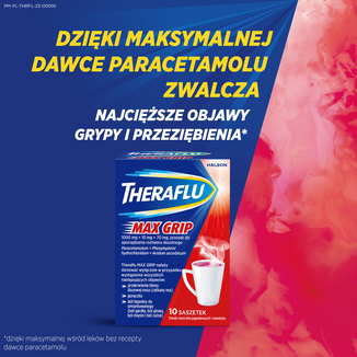Theraflu Max Grip 1000 mg + 70 mg + 10 mg, proszek do sporządzania roztworu doustnego, smak owoców jagodowych i mentolu, 10 saszetek  - 6 - zdjęcie produktu