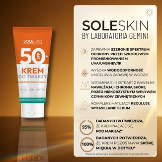Soleskin, krem do twarzy, SPF 50+, 50 ml - 3 - zdjęcie produktu