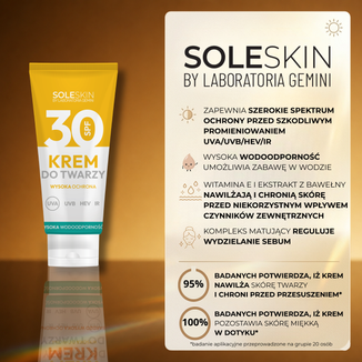 Soleskin, krem do twarzy, SPF 30, 50 ml - 3 - zdjęcie produktu