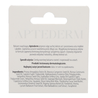 Aptederm, nawilżający balsam do ust, 4,8 g - 5 Aptederm, nawilżający balsam do ust, 4,8 g - 5 - zdjęcie produktu