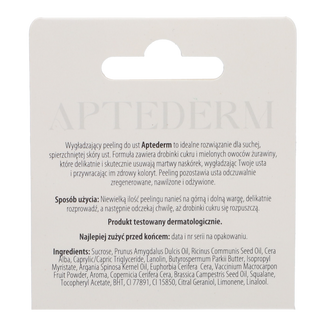Aptederm, wygładzający peeling do ust, 4,8 g - 5 Aptederm, wygładzający peeling do ust, 4,8 g - 5 - zdjęcie produktu