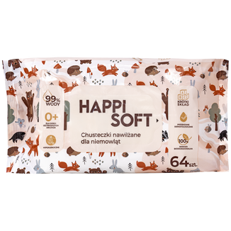 Happi Soft, chusteczki nawilżane dla niemowląt i dzieci, od urodzenia, 64 sztuki - zdjęcie produktu