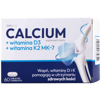 SEMA Lab Calcium + witamina D3 + witamina K2 MK-7, 60 tabletek twardych SEMA Lab Calcium + witamina D3 + witamina K2 MK-7, 60 tabletek twardych - zdjęcie produktu
