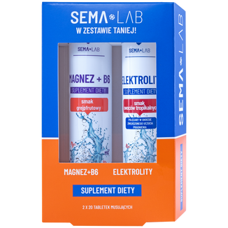 Zestaw SEMA Lab Elektrolity, smak owoców tropikalnych, 20 tabletek musujących + SEMA Lab Magnez + B6, smak grejpfrutowy, 20 tabletek musujących - zdjęcie produktu