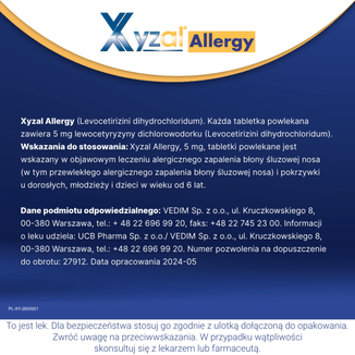 Xyzal Allergy 5 mg, 10 tabletek powlekanych - 7 - zdjęcie produktu
