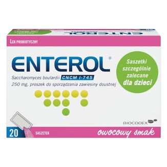 Enterol 250 mg, Saccharomyces boulardii, proszek do sporządzenia zawiesiny doustnej, 20 saszetek - zdjęcie produktu