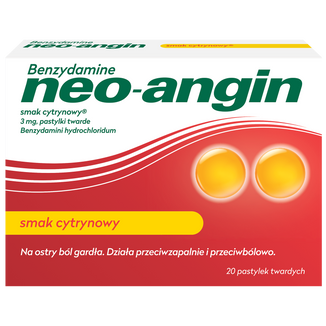 Benzydamine neo-angin 3 mg, smak cytrynowy, 20 pastylek twardych - 2 - zdjęcie produktu