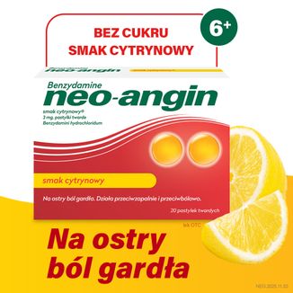 Benzydamine neo-angin 3 mg, smak cytrynowy, 20 pastylek twardych - 2 - zdjęcie produktu