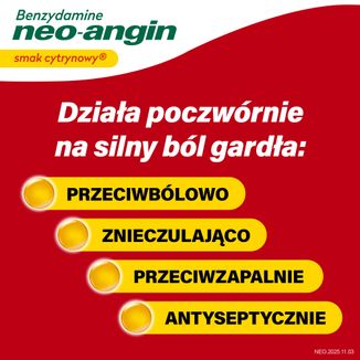 Benzydamine neo-angin 3 mg, smak cytrynowy, 20 pastylek twardych - 3 - zdjęcie produktu