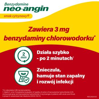 Benzydamine neo-angin 3 mg, smak cytrynowy, 20 pastylek twardych - 4 - zdjęcie produktu