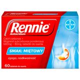 Rennie Antacidum 680 mg + 80 mg, smak miętowy, 60 tabletek do ssania USZKODZONE OPAKOWANIE - miniaturka zdjęcia produktu