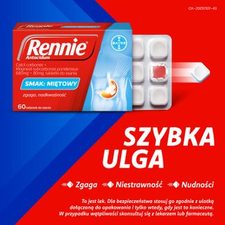 Rennie Antacidum 680 mg + 80 mg, smak miętowy, 60 tabletek do ssania - 2 - zdjęcie produktu