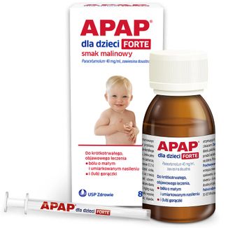 Apap dla dzieci Forte 40 mg/ml, zawiesina doustna, smak malinowy, 85 ml USZKODZONE OPAKOWANIE - zdjęcie produktu