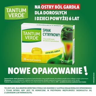 Tantum Verde 3 mg, smak cytrynowy, 20 pastylek twardych - 2 - zdjęcie produktu