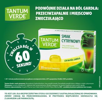 Tantum Verde 3 mg, smak cytrynowy, 20 pastylek twardych - 3 - zdjęcie produktu