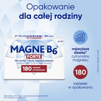 Magne B6 Forte 100 mg + 10 mg, 180 tabletek powlekanych USZKODZONE OPAKOWANIE - 3 - zdjęcie produktu