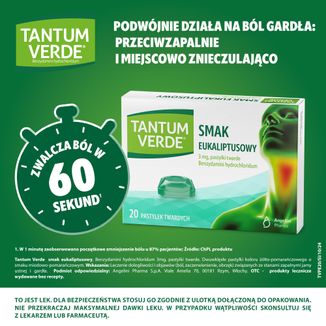 Tantum Verde 3 mg, smak eukaliptusowy, 20 pastylek twardych - 3 - zdjęcie produktu