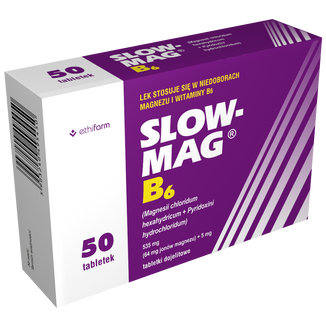 Slow-Mag B6, 64 mg + 5 mg, 50 tabletek dojelitowych USZKODZONE OPAKOWANIE - zdjęcie produktu