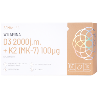 SEMA Lab Witamina D3 2000 j.m + K2 (MK-7) 100 µg, 60 kapsułek miękkich - zdjęcie produktu