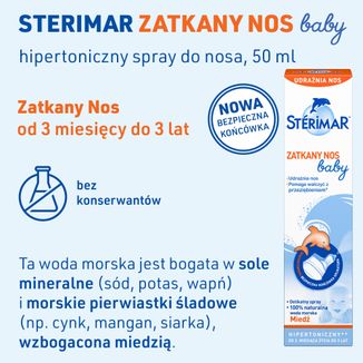 Sterimar Baby Zatkany Nos, spray hipertoniczny z miedzią, dla dzieci od 3 miesiąca, 50 ml - 2 - zdjęcie produktu