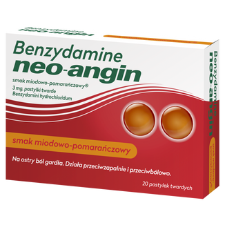 Benzydamine neo-angin 3 mg, smak miodowo-pomarańczowy, 20 pastylek twardych - 2 - zdjęcie produktu