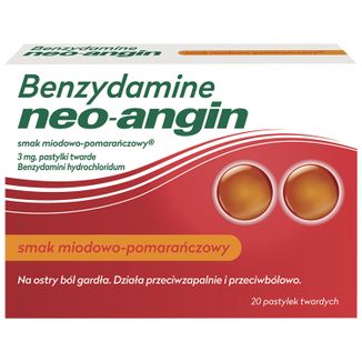 Benzydamine neo-angin 3 mg, smak miodowo-pomarańczowy, 20 pastylek twardych - zdjęcie produktu