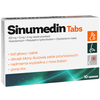 Sinumedin Tabs 650 mg + 10 mg + 4 mg, 10 tabletek USZKODZONE OPAKOWANIE - zdjęcie produktu