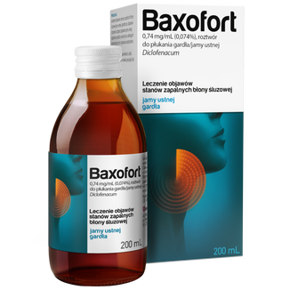 Baxofort 0,74 mg/ml, roztwór do płukania gardła/jamy ustnej, 200 ml - zdjęcie produktu