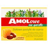 AMOLowe na Gardło, ziołowe pastylki do ssania z miodem i witaminą C, 16 pastylek do ssania - miniaturka zdjęcia produktu