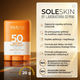 Soleskin, sztyft ochronny do twarzy i ciała, SPF 50+, 20 g - 4 - zdjęcie produktu