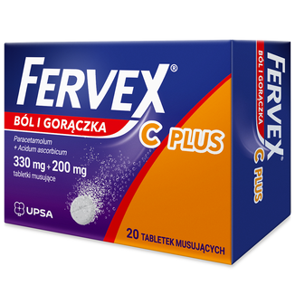 Fervex Ból i Gorączka C Plus 330 mg + 200 mg, 20 tabletek musujących - zdjęcie produktu