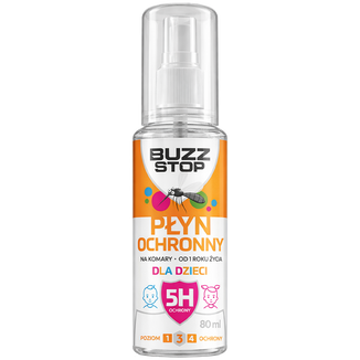 Zestaw BuzzStop, płyn ochronny na komary, kleszcze i meszki dla dzieci od 1 roku, 4 x 80 ml - 2 - zdjęcie produktu