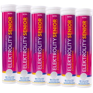 Zestaw SEMA Elektrolity Senior, smak wiśniowy, bez dodatku cukru, 6 x 20 tabletek musujących - zdjęcie produktu