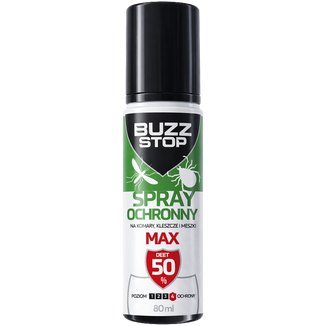 Zestaw BuzzStop Max, spray ochronny na komary, kleszcze i meszki, DEET 50%, 4 x 80 ml - 2 - zdjęcie produktu
