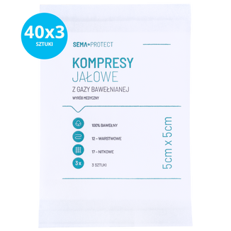 Zestaw SEMA Protect, kompresy jałowe z gazy, 17-nitkowe, 12-warstwowe, 5 cm x 5 cm, 40 x 3 sztuki - 2 - zdjęcie produktu