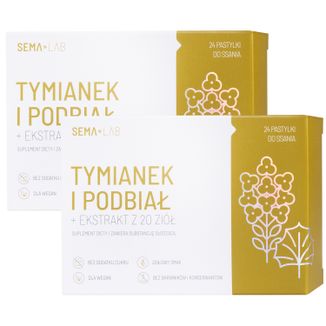 Zestaw SEMA Lab Tymianek i Podbiał + ekstrakt z 20 ziół, bez cukru, 2 x 24 pastylki do ssania - zdjęcie produktu