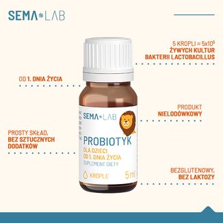 Zestaw SEMA Lab Probiotyk dla dzieci od 1 dnia życia, krople, 2 x 5 ml - 4 - zdjęcie produktu