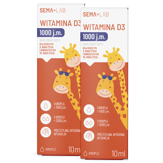 Zestaw SEMA Lab Witamina D3 1000 j.m., krople, dla dzieci od 3 lat i dorosłych, 2 x 10 ml - zdjęcie produktu