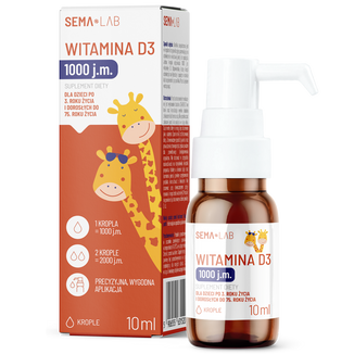 Zestaw SEMA Lab Witamina D3 1000 j.m., krople, dla dzieci od 3 lat i dorosłych, 2 x 10 ml - 2 - zdjęcie produktu